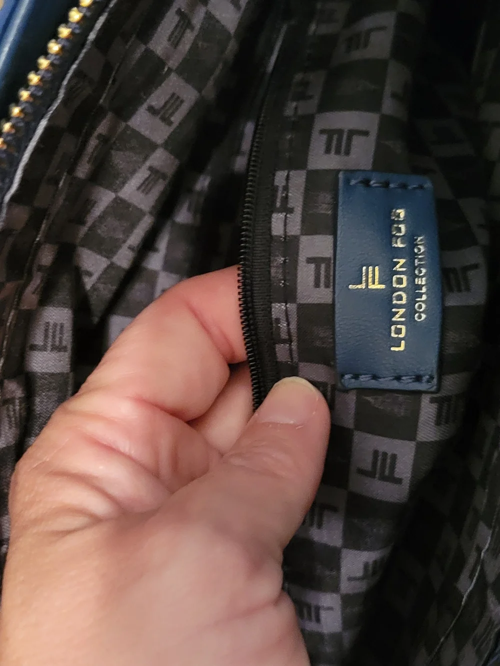 London Fog Navy Tote Bag with Front Zip Pocket